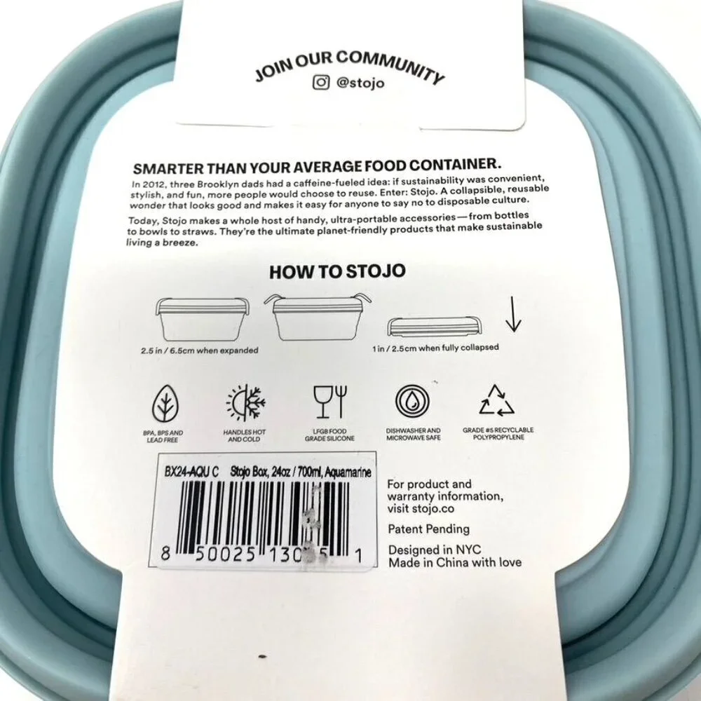 Stojo 24 Oz Collapsible Sandwich Lunch  Box Aquamarine Work School Sustainable